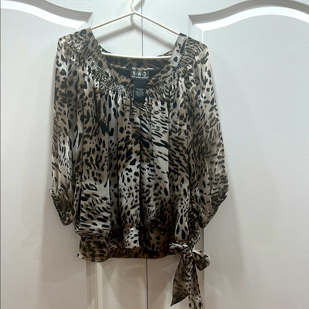 Black and White Relaxed Tie Front Blouse